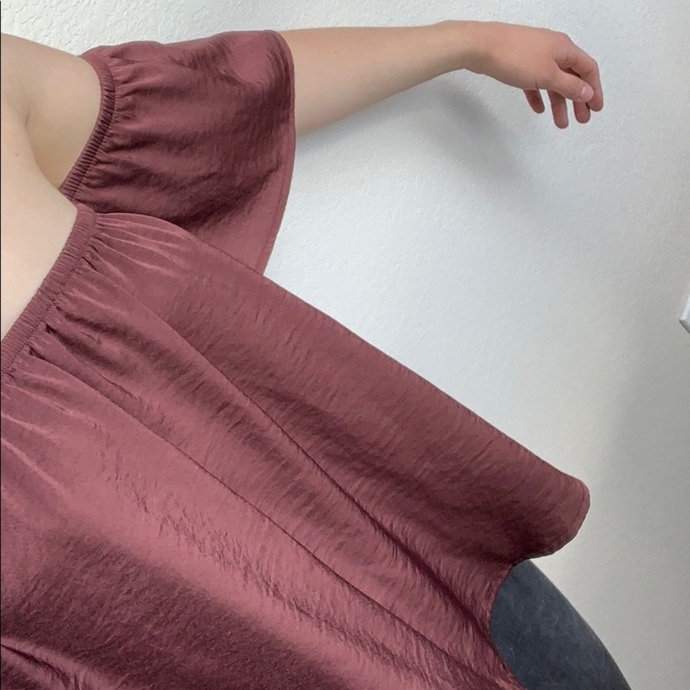 American Eagle Burgundy Satin Off Shoulder Top